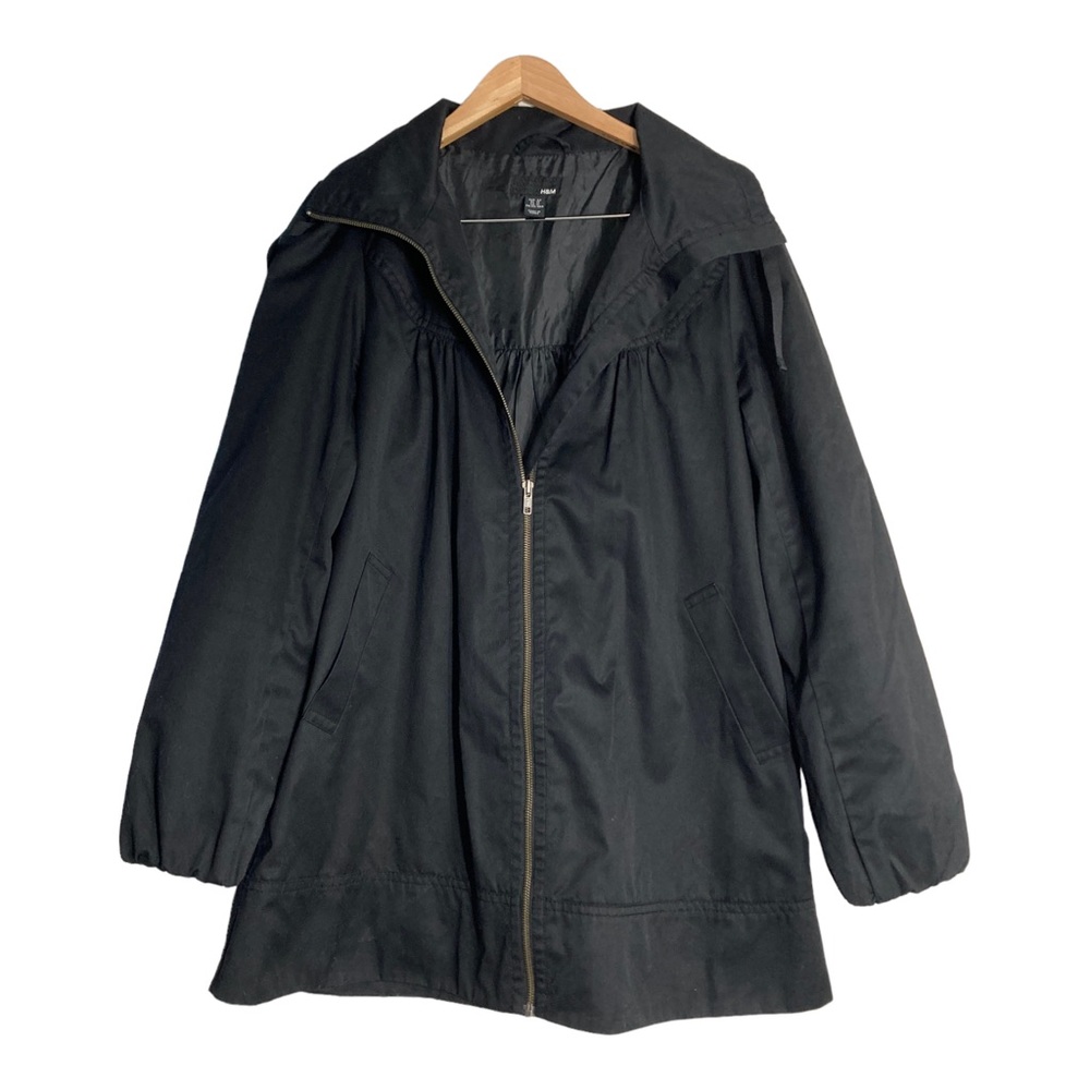 H&M Coat Jacket Women Sz 12 Pockets Lined Black pleated